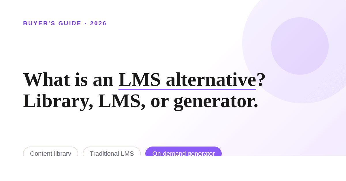 Diagram of the three LMS alternative models: content libraries, learning experience platforms, and on-demand course generators